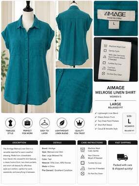 AIMAGE Teal Gauze Short Sleeve Button Down Shirt